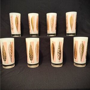 Fred Press Signed Mid-Century 22-k Gold “Pink Leaf” Cased Highball Glasses (8)